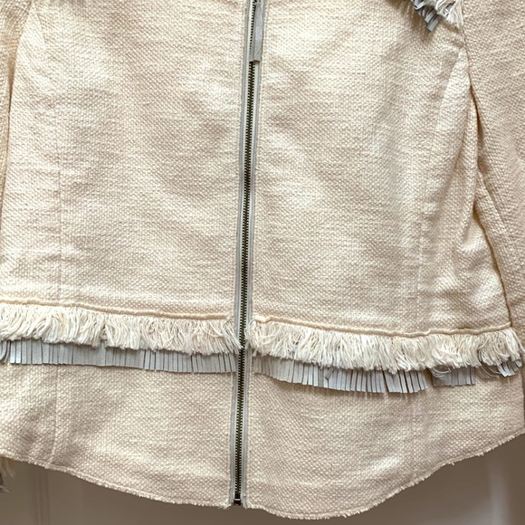 Rebecca Taylor Tweed Look Cotton Fray Fringe Raw Edge Leather Blazer Jacket Sz 6 - Picture 9 of 16